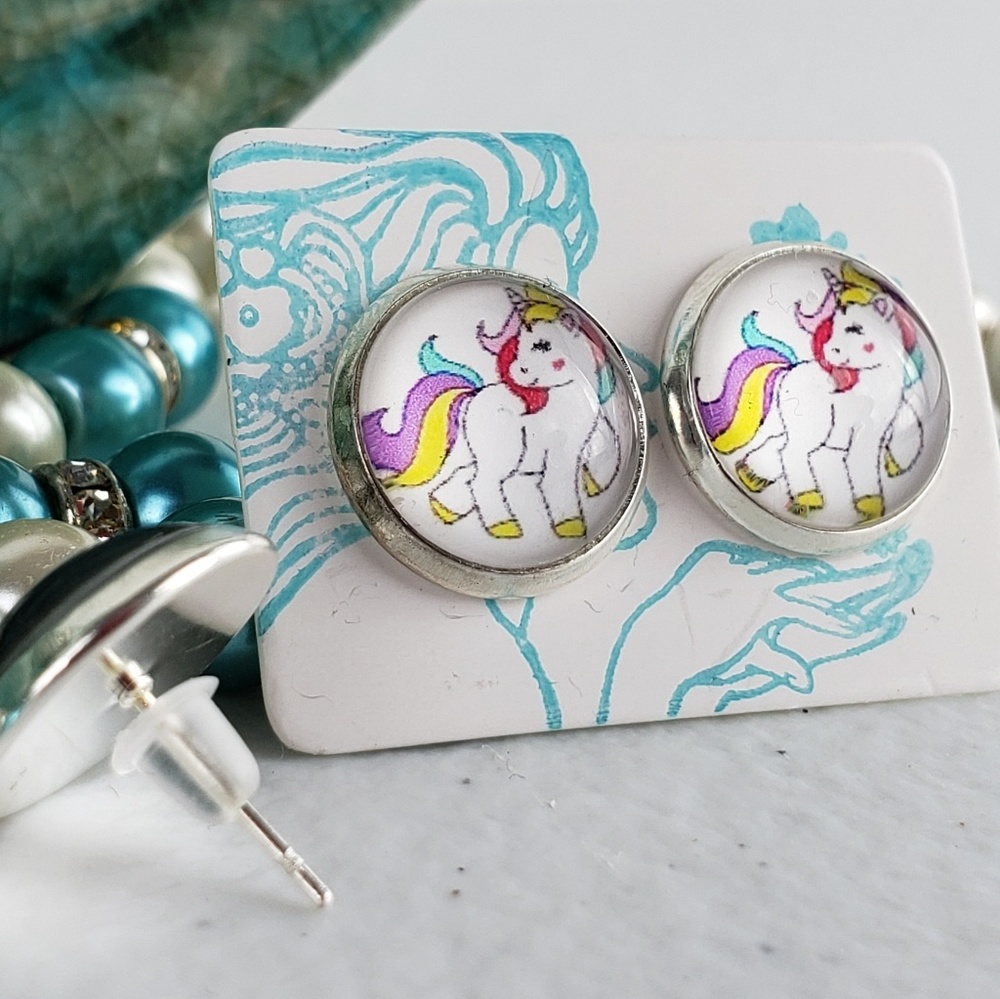 6/$20 Cute Unicorn Flatback Stud Earrings